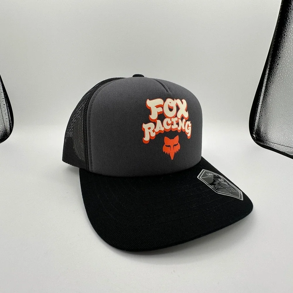 Fox Racing Racewear Mesh Trucker Snapback Hat Grey Black Adjustable Mesh Cap NEW